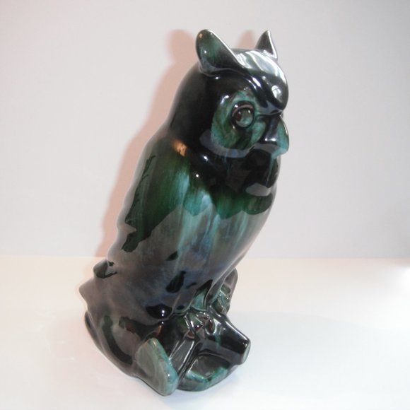 Vintage Blue Mountain Pottery Ceramic Owl Figurine Statue Green/Black Canada - Picture 3 of 7
